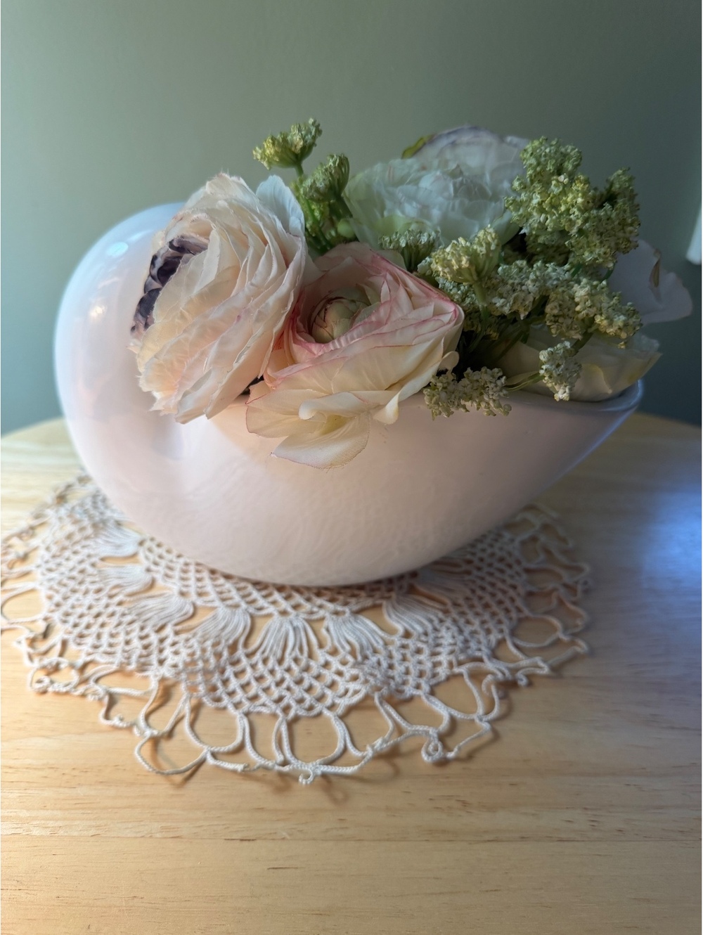 Vintage White Ceramic Art Vase with Floral Arrangement